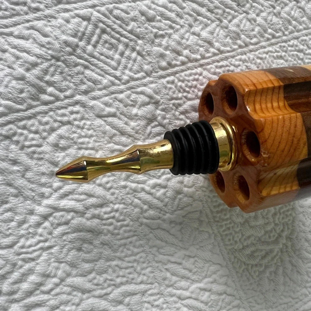 Handmade Revolver Cylinder Wine Stopper OS Unisex Bullet Casing Inlay Wood Brown